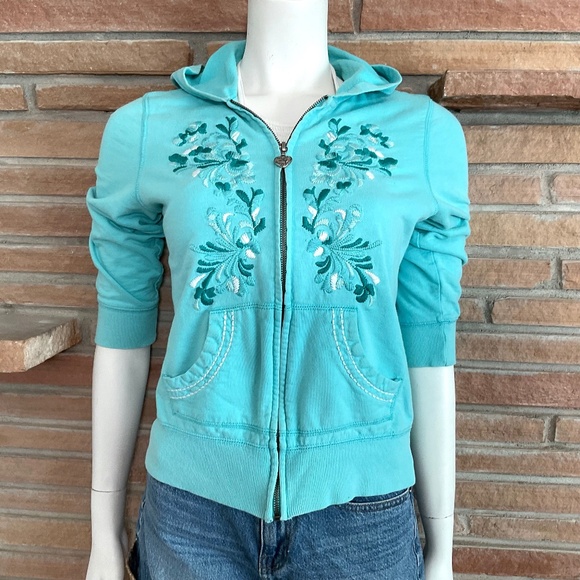 Embroidered Turquoise Hoodie - Picture 1 of 9